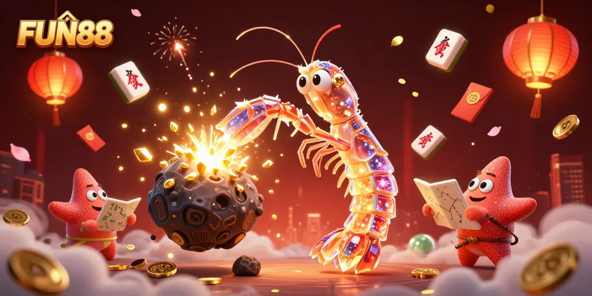 Engaging FUN88 experience with galactic characters exploding with gems and coins in a vibrant casino scene.