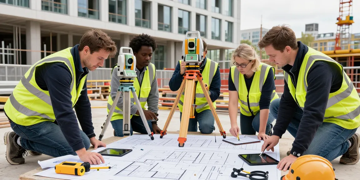Measured Building Surveys London & Surrey & Sussex team surveying at construction site with advanced technology.