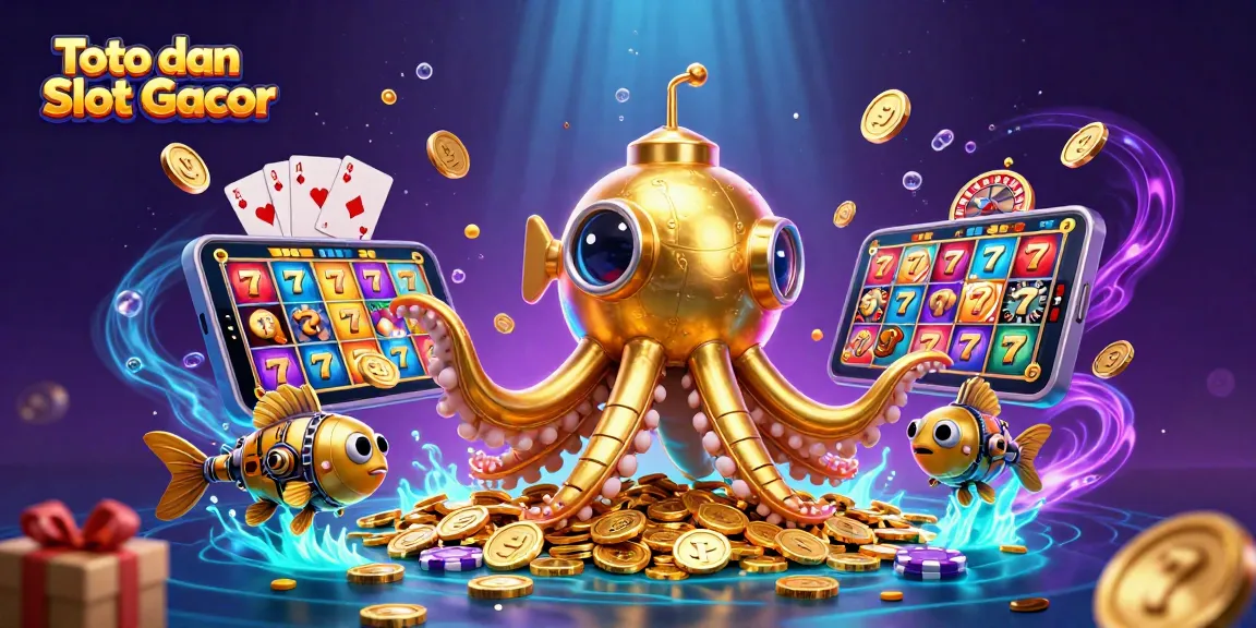 Toto dan Slot Gacor features an enchanting kraken submarine surrounded by mesmerizing casino elements for thrilling gameplay.