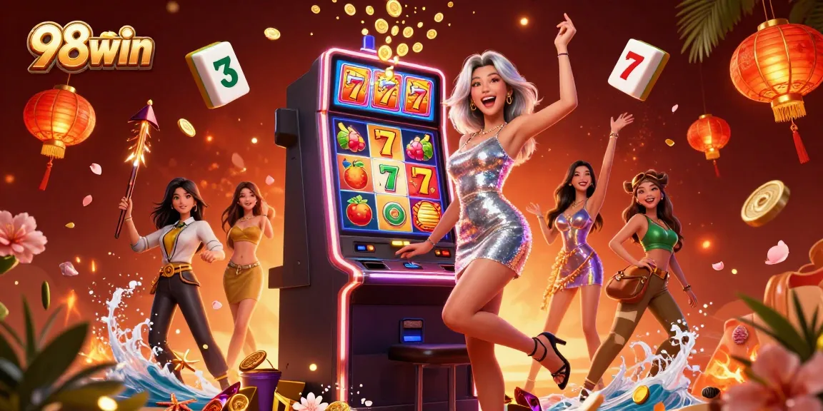 Win big at 98win's thrilling online casino with rich visuals of jackpot celebrations and dynamic elements.