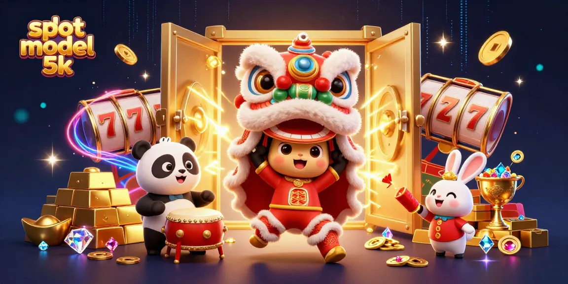 Spin the reels in the captivating slot modal 5k illustration with vibrant characters and prize elements.