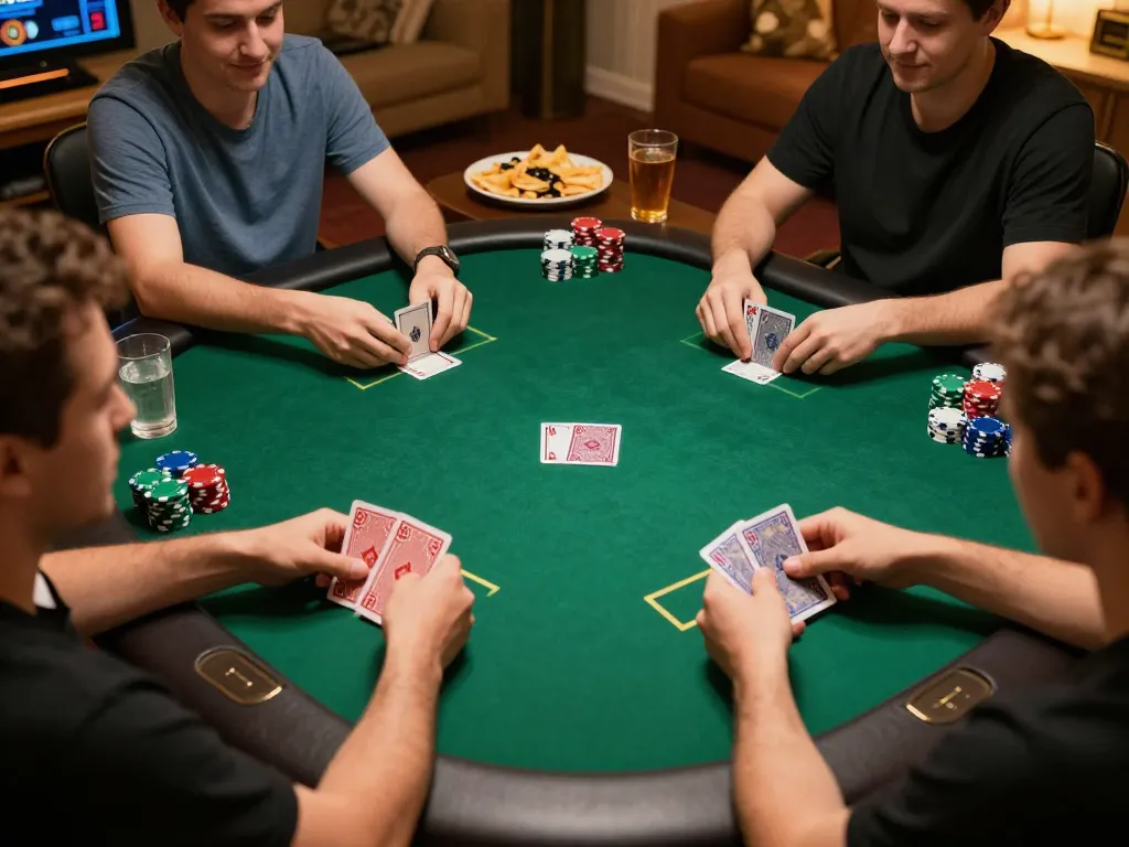 789 players engaging in a thrilling online poker game at home, showcasing strategic gameplay.