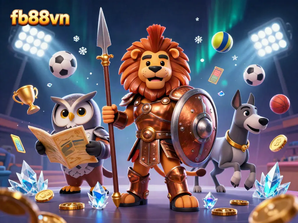 Experience thrilling wins at fb88vn with our dynamic 3D casino illustration featuring iconic characters.