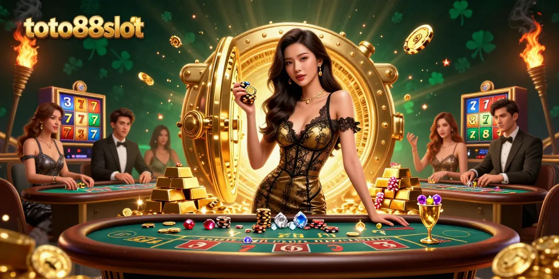 Experience the allure of toto88slot with a glamorous scene at a VIP baccarat table and stunning casino elements.