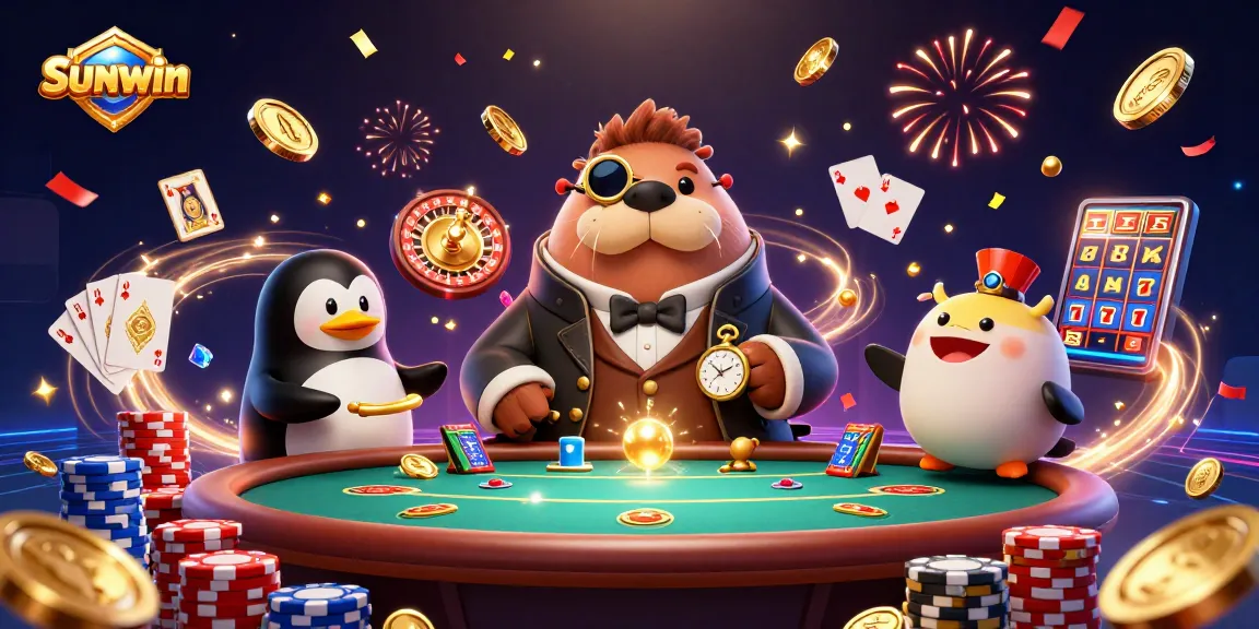 Experience the thrill of Sunwin at an underwater poker table with unique cartoon characters.
