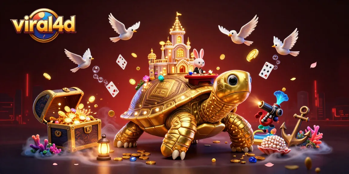 Discover big wins at viral4d in this vibrant casino-themed illustration with a dynamic rabbit dealer.
