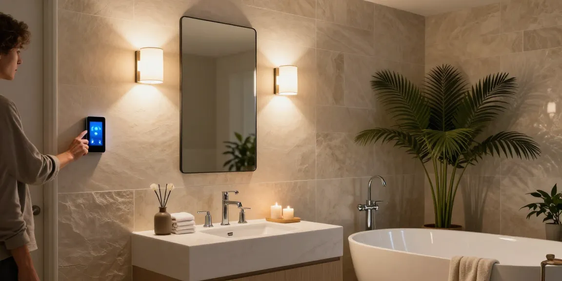 Aplica baie modernă cu iluminat LED, decor elegant și atmosferă relaxantă.