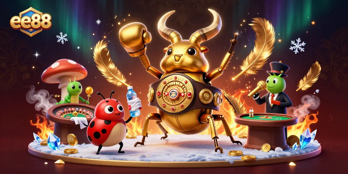 Experience thrilling gameplay at ee88 with a giant stag beetle champion in a captivating live casino scene.