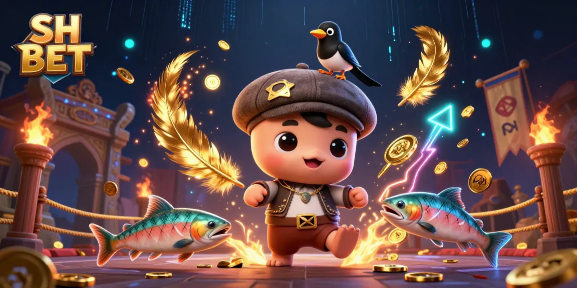 Engage with SH BET's vibrant online gaming scene featuring a playful cartoon Nessie and gold tokens.