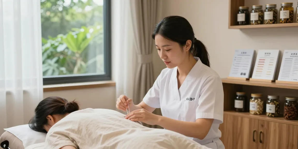 Experience soothing acupuncture treatment at 수원한의원, surrounded by herbal medicine and a tranquil setting.