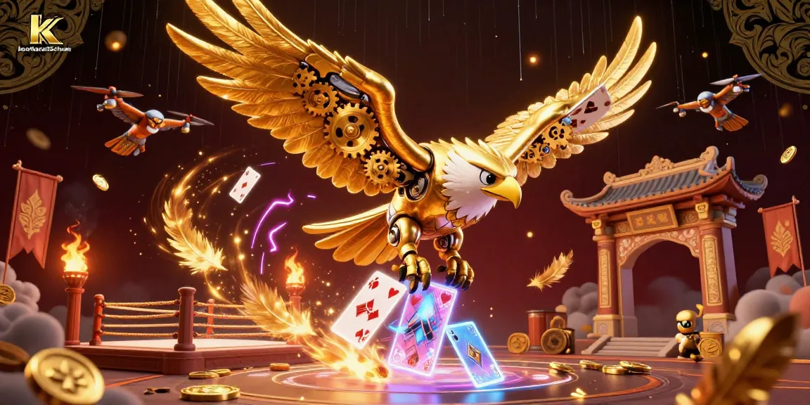 Engage with thrilling bets at keonhacai55chuan amidst holographic cards and golden symbols.