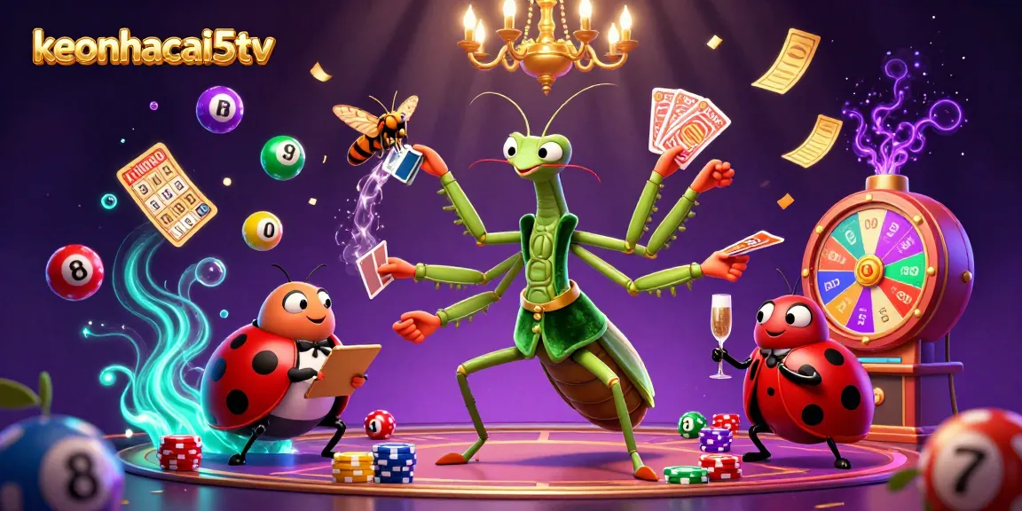 Experience excitement with keonhacai5tv featuring a lively scene of card dealing and celebration.