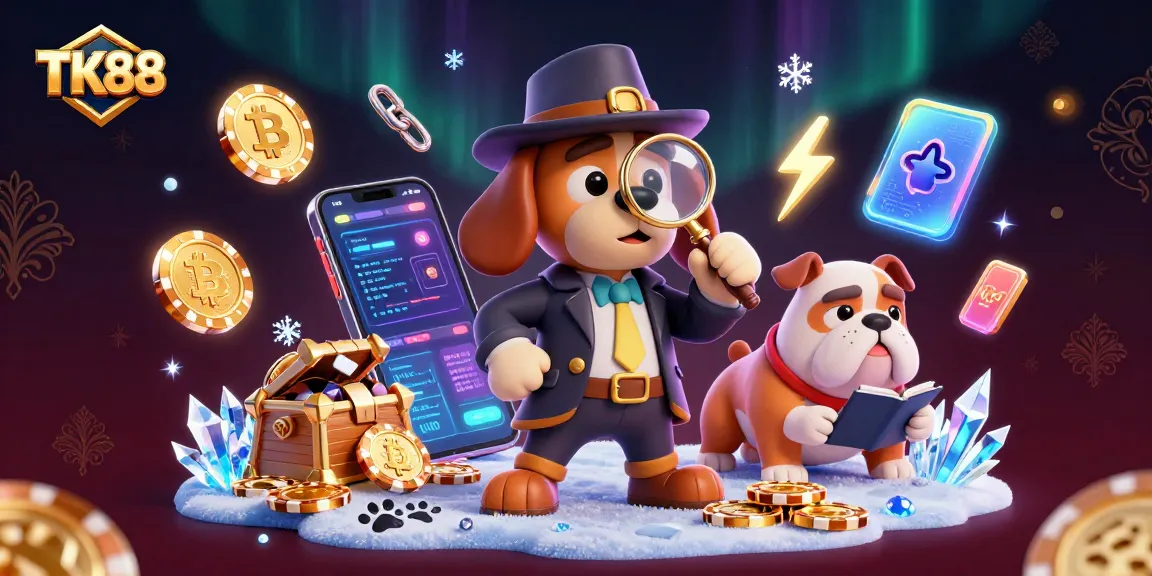 Discover winning strategies with TK88 in a vibrant 3D casino scene featuring detective characters.