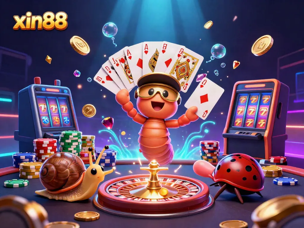 Experience thrilling casino action with xin88's cartoon characters in a vibrant 3D illustration.