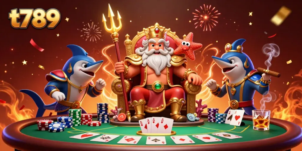 Experience gaming excitement with t789 in a vibrant scene featuring a dynamic poker showdown.