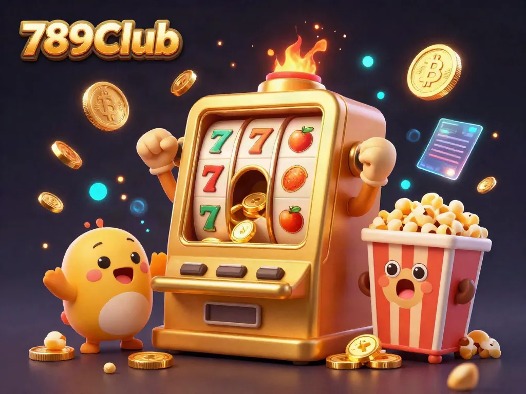 Spin to win at 789Club with a dazzling jackpot scene featuring animated slot machines and coins.