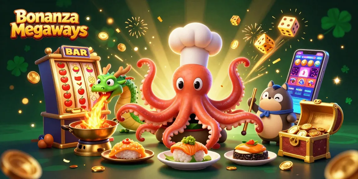 Experience Bonanza Megaways with a vibrant scene of sushi action in a dynamic casino setting.