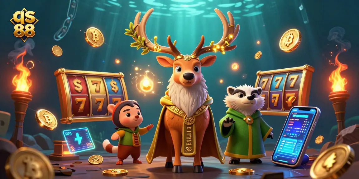 Experience thrilling gaming with qs 88's vibrant casino scene featuring slot games and mystical characters.
