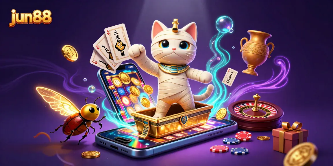 Experience thrilling casino adventures with jun88 as an Egyptian mummy cat bursts from a sarcophagus!