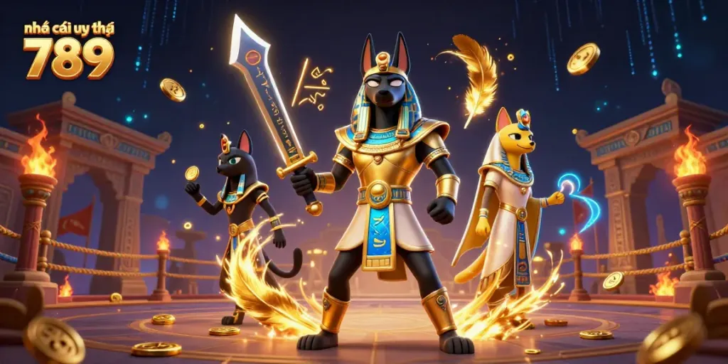 Experience exciting action from nhà cái uy tín 789 in a dynamic, ancient-themed casino scene.
