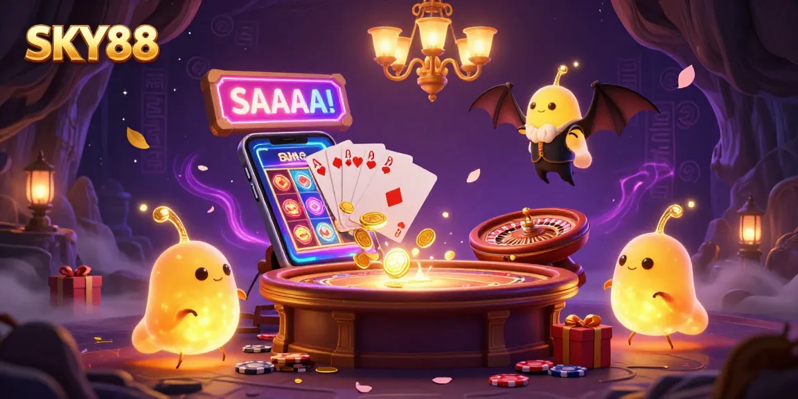 Engage with SKY88's immersive casino experience illuminated by glowworms, showcasing vibrant gambling elements.