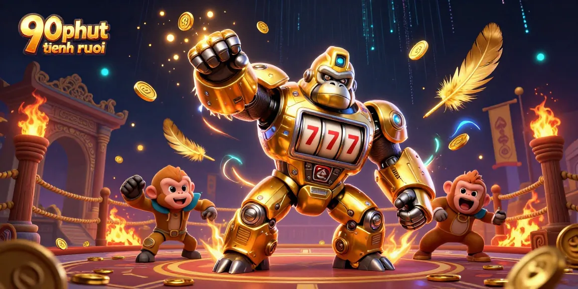 Experience wins with 90phut tiengruoi as a dynamic golden gorilla mech dominates the gaming arena.