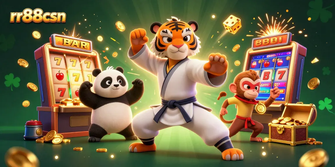 Join the excitement at rr88csn as the kung fu tiger leads a lively casino scene with action-packed elements.