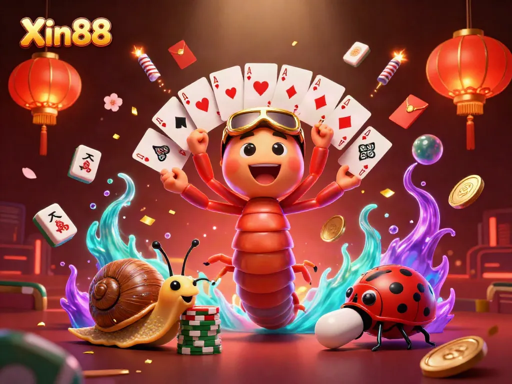 Experience the excitement of Xin88 with a 3D millipede dealer and vibrant casino elements.