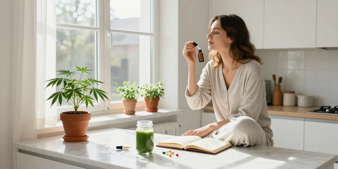 Creación de contenido de marketing con aceite CBD, bienestar natural y productos orgánicos.