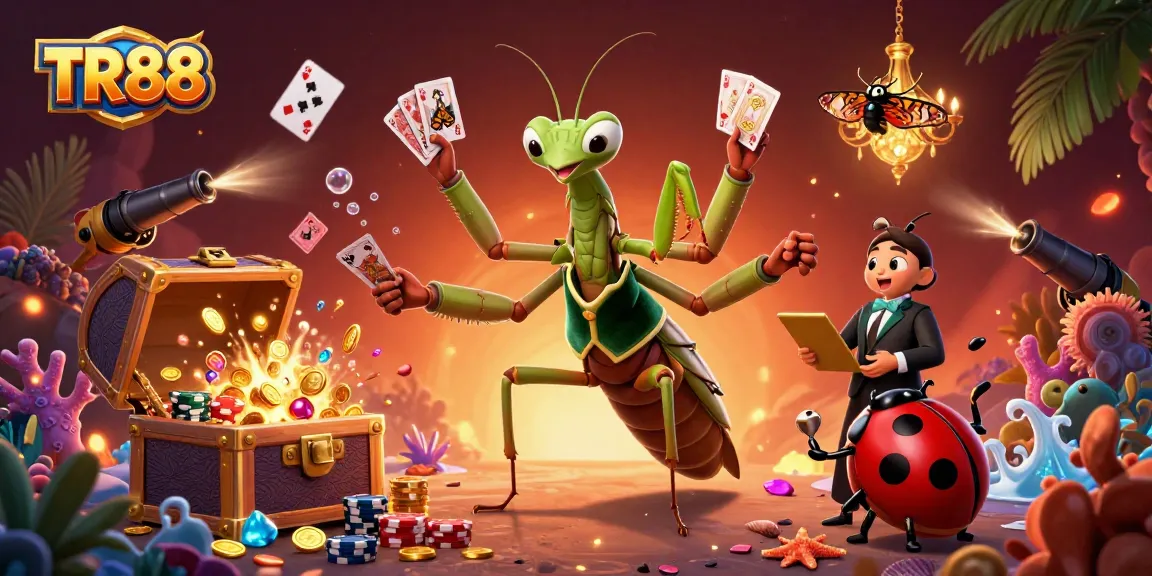 Engage in thrilling action at TR88 with vibrant casino-themed illustration showcasing playful characters and rich details.