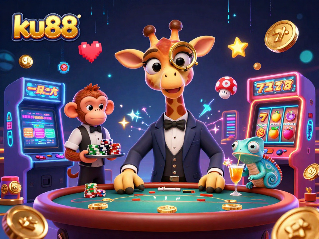 Engage with ku88's vibrant casino scene featuring animated characters and dynamic gaming elements.