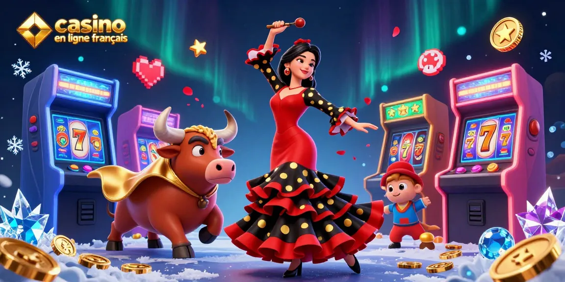 Vivez l'excitation du casino en ligne français avec une illustration dynamique mettant en scène un danseur et un taureau.