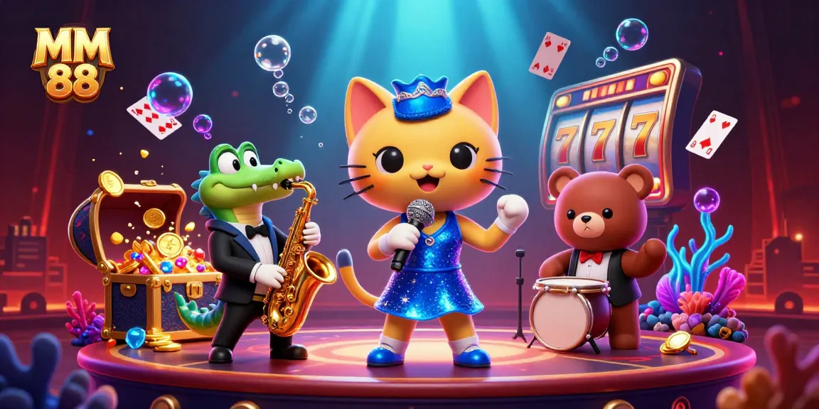 MM 88 illustrates an exciting casino scene with vibrant characters and dynamic elements, featuring a jazz-singer cat.
