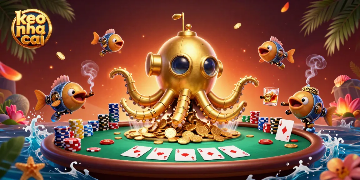 Engage with keo nha cai featuring a kraken submarine and poker elements in a captivating scene.