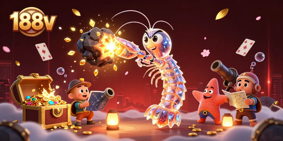 Experience the excitement of 188v in a vibrant casino-themed scene with gold coins and gems.