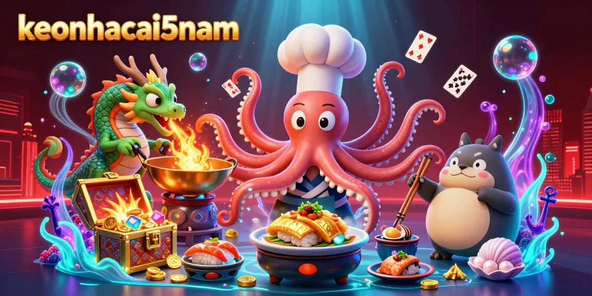 Engage with exciting casino adventures through keonhacai5nam's vibrant 3D illustration featuring animated characters and game elements.