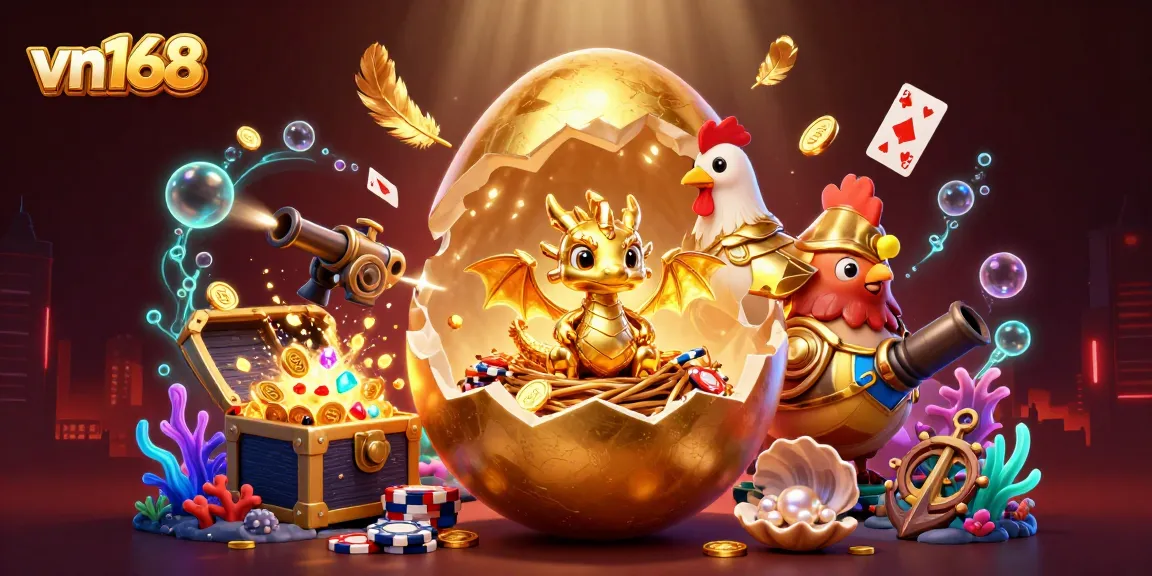 Experience thrilling wins at vn168 with a golden dragon emerging from poker chips, amidst a vibrant casino scene.
