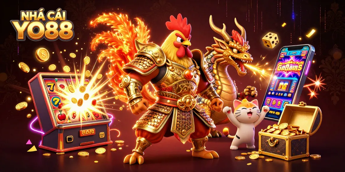 Experience the thrill of NHÀ CÁI YO88 with captivating characters and explosive casino game elements.
