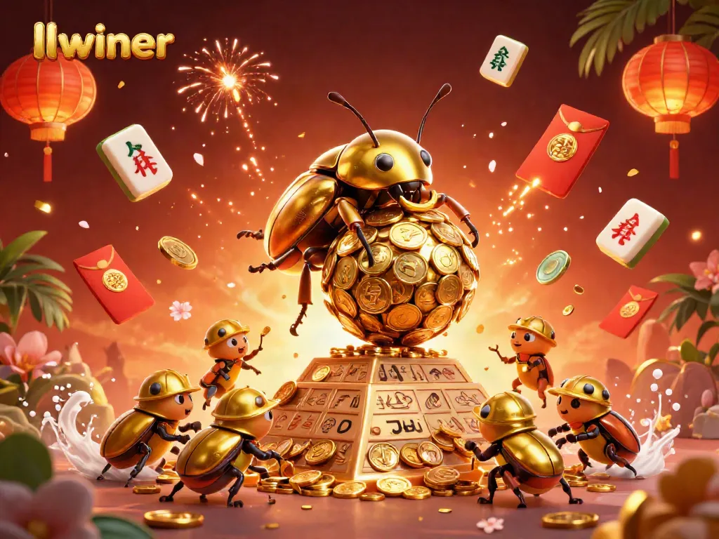 Engage in thrilling gameplay with llwiner's elite online casino experience showcasing golden beetles and dazzling symbols.