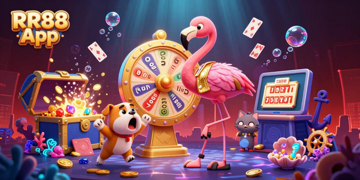 Win big with the RR88 App in a vibrant gambling scene with exciting game show elements and an engaging atmosphere.