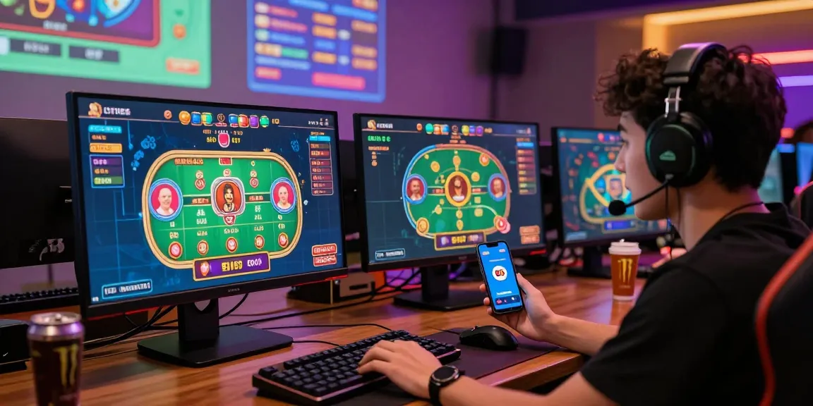 Engaged player at b52 club enjoying vibrant online casino games in a modern gaming setup.