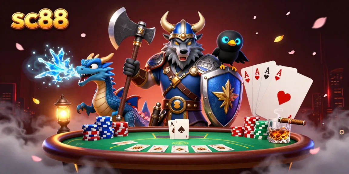 Experience explosive winnings at SC88 with our vibrant casino illustration featuring thrilling poker gameplay.
