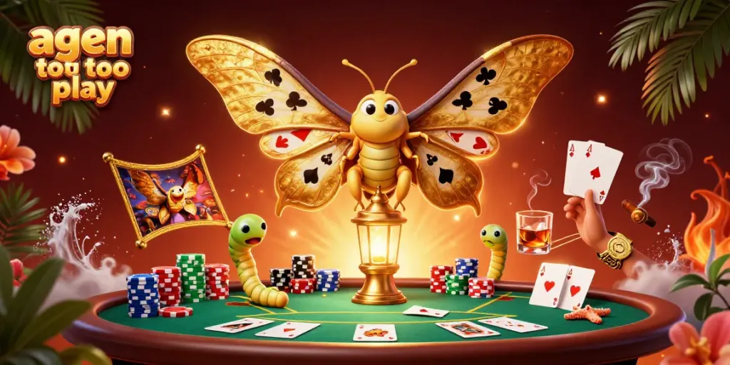Experience the thrill of agen toto play with a vibrant casino-themed scene featuring a golden atlas moth.