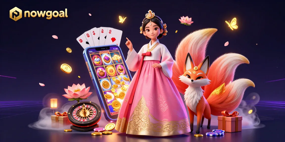 Experience thrilling gaming action with nowgoal featuring an elegant woman in hanbok alongside a lucky nine-tailed fox.