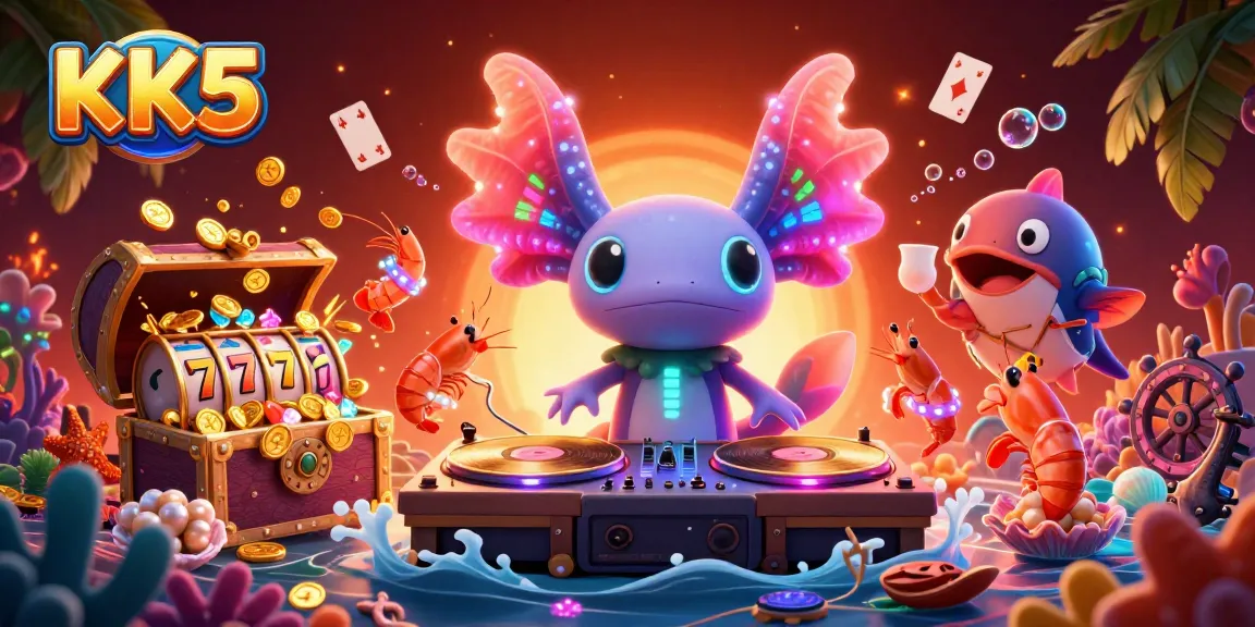 Experience thrilling gameplay with KK5, featuring vibrant axolotl DJ and exciting jackpots.