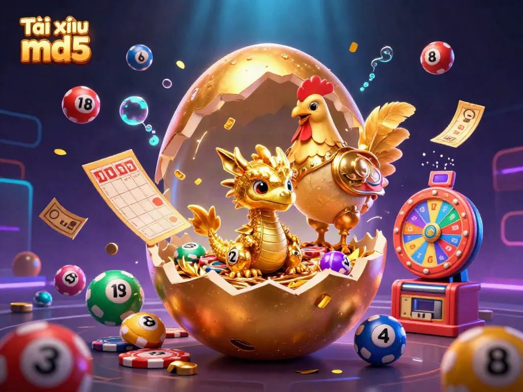 Engage in Tài xỉu md5 as a golden dragon emerges from a nest of poker chips, showcasing the thrill of the game.