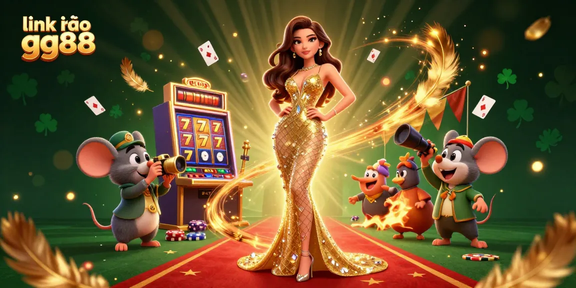 Win big with link vào gg88 showcased in an enchanting casino-themed illustration full of vibrant elements.
