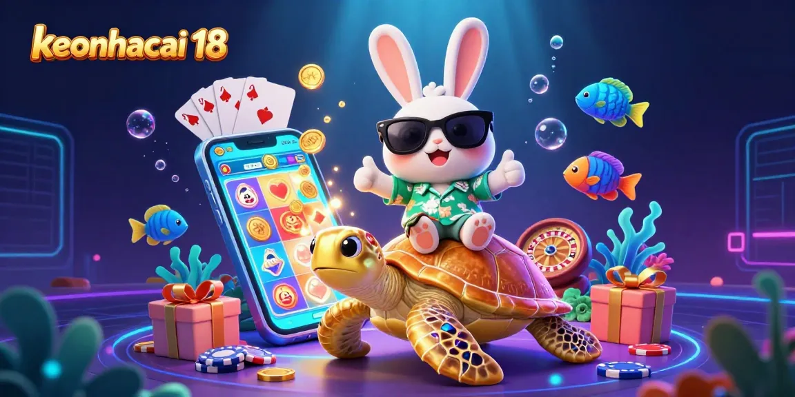 Experience thrilling adventures with keonhacai 18 while playing vibrant slot games alongside a lucky rabbit and golden turtle.