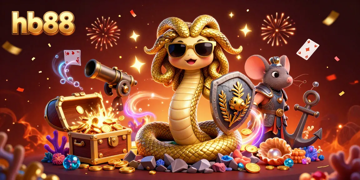 Play and win at hb88 with a fun 3D illustration of unique characters and vibrant casino elements.