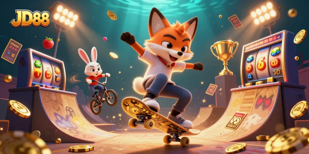Experience dynamic gaming with JD88 as a fox and rabbit showcase lively casino action.